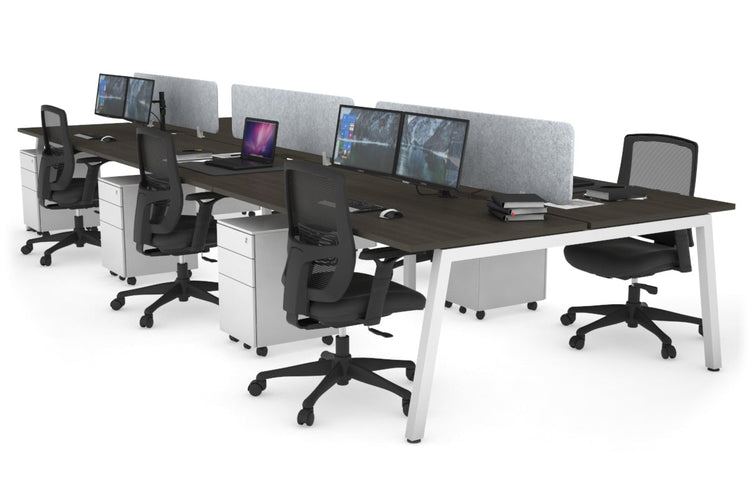 Quadro 6 Person Office Workstations [1800L x 800W with Cable Scallop] Jasonl white leg dark oak light grey echo panel (400H x 1600W)