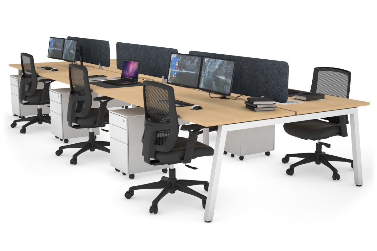 Quadro 6 Person Office Workstations [1800L x 800W with Cable Scallop] Jasonl white leg maple dark grey echo panel (400H x 1600W)
