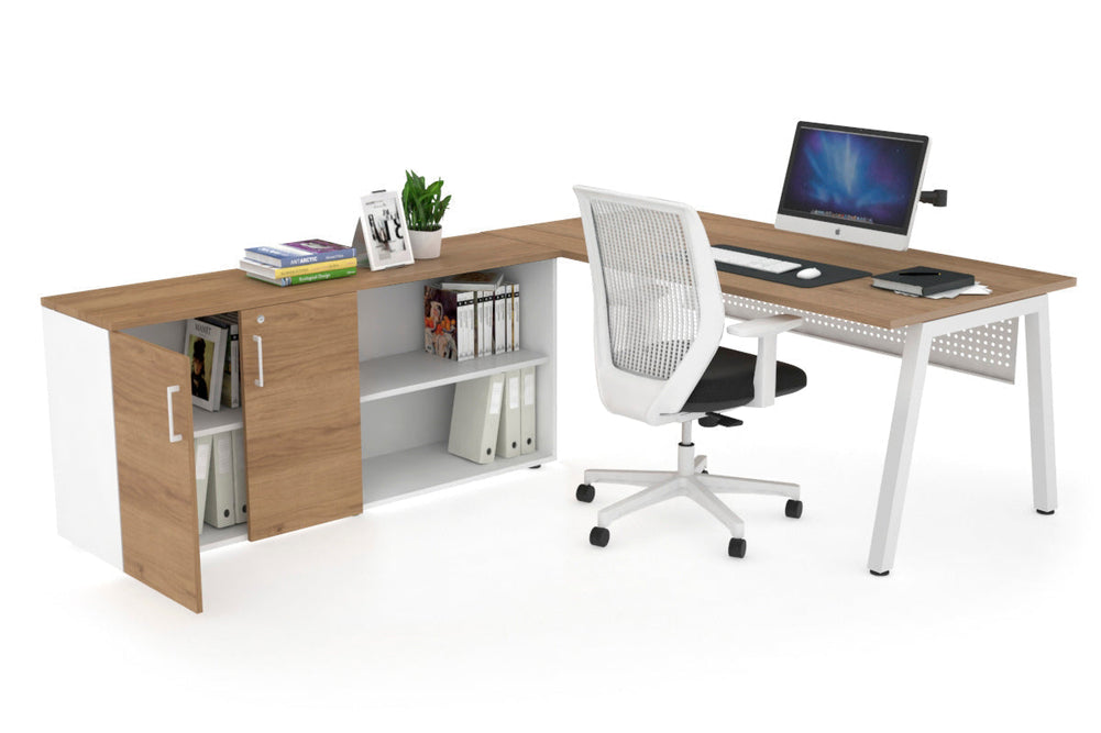 Quadro A Executive Setting - White Frame [1600L x 700W]-salvage oak white modesty 2 door open storage cabinet