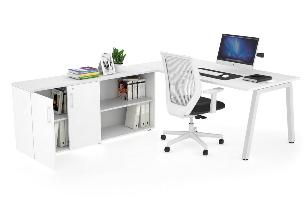 Quadro A Executive Setting - White Frame [1600L x 700W]-white none 2 door open storage cabinet