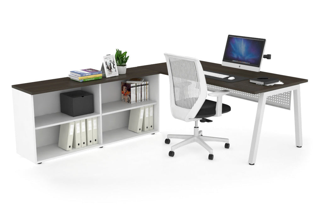 Quadro A Executive Setting - White Frame [1600L x 700W]-dark oak white modesty open bookcase