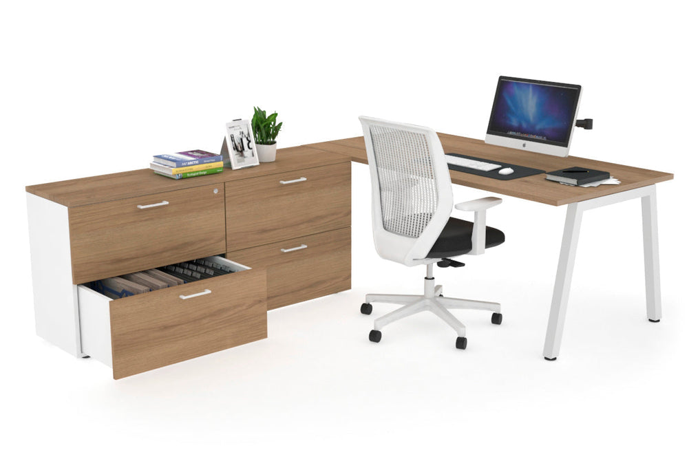 Quadro A Executive Setting - White Frame [1600L x 700W]-salvage oak none 4 drawer lateral filing cabinet