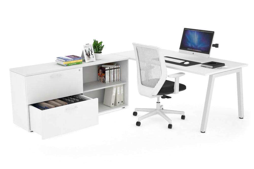 Quadro A Executive Setting - White Frame [1600L x 700W]-white none 2 drawer open filing cabinet