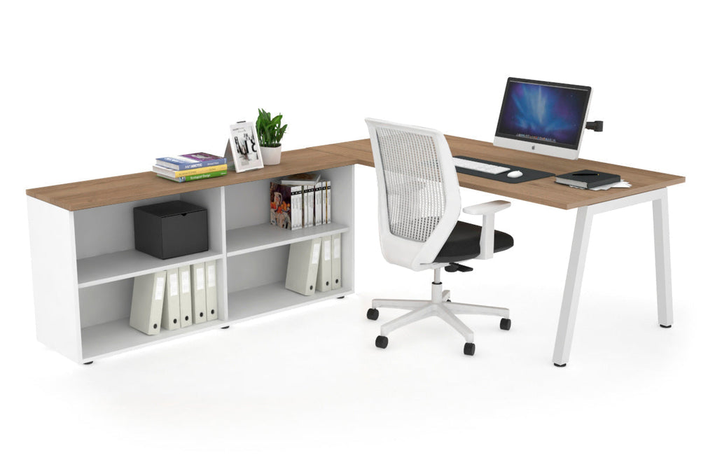 Quadro A Executive Setting - White Frame [1600L x 700W]-salvage oak none open bookcase