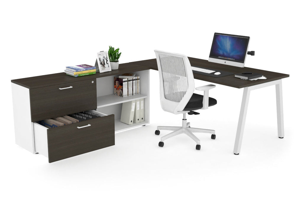Quadro A Executive Setting - White Frame [1600L x 700W]-dark oak none 2 drawer open filing cabinet