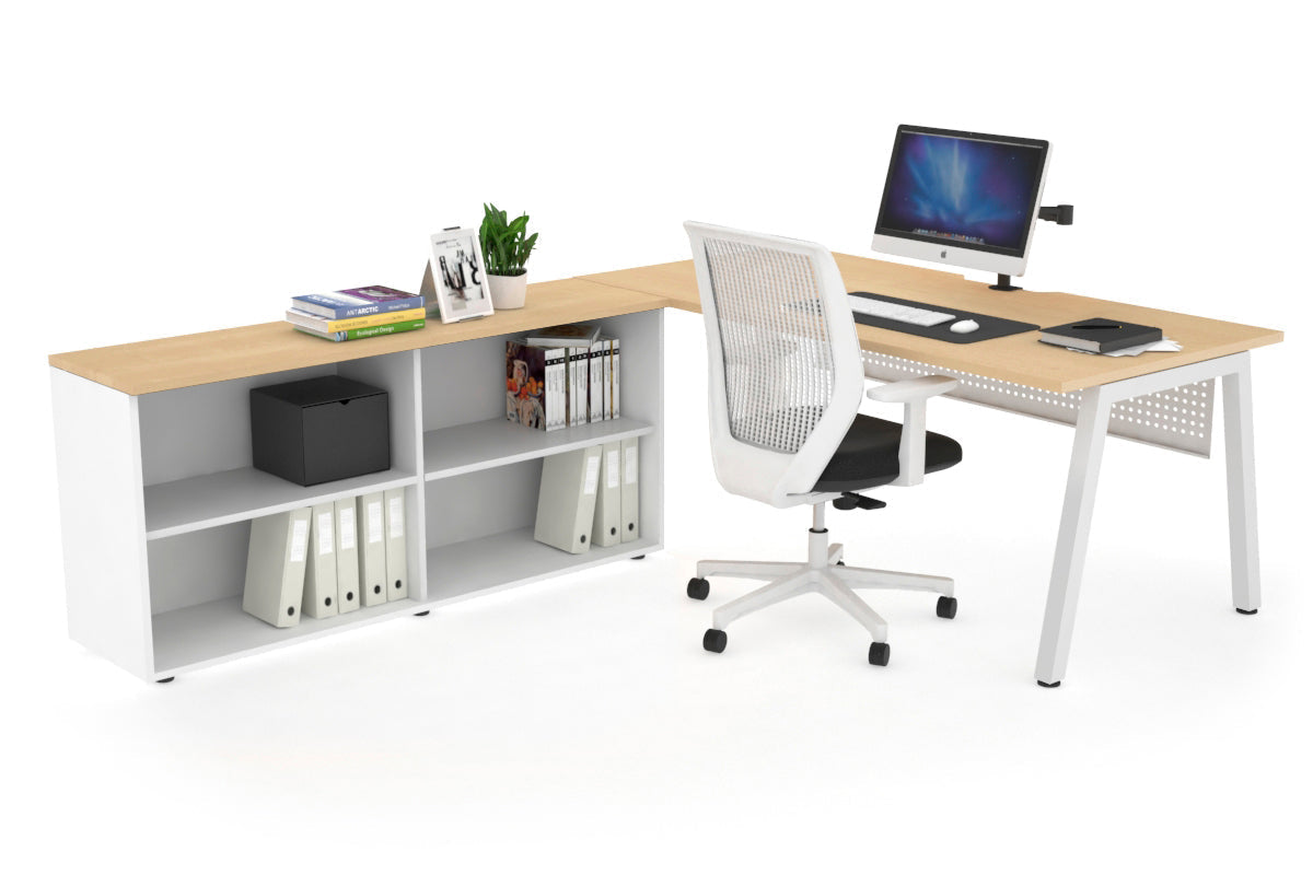 Quadro A Executive Setting - White Frame [1600L x 800W with Cable Scallop]-maple white modesty open bookcase