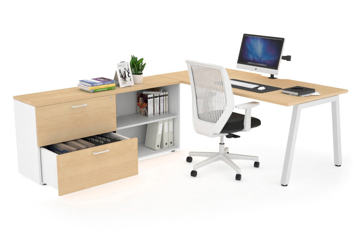 Quadro A Executive Setting - White Frame [1600L x 800W with Cable Scallop]-maple none 2 drawer open filing cabinet