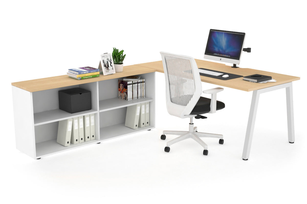 Quadro A Executive Setting - White Frame [1600L x 800W with Cable Scallop]-maple none open bookcase