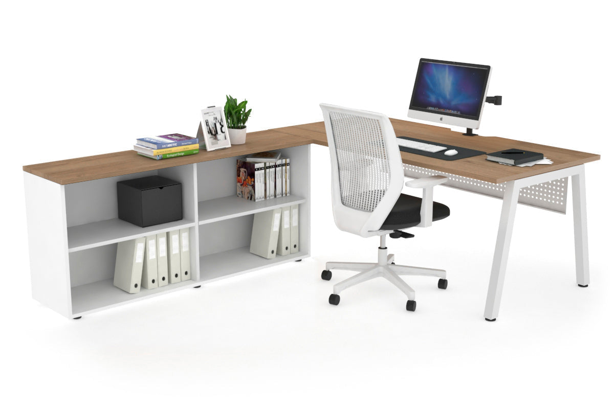 Quadro A Executive Setting - White Frame [1600L x 800W with Cable Scallop]-salvage oak white modesty open bookcase