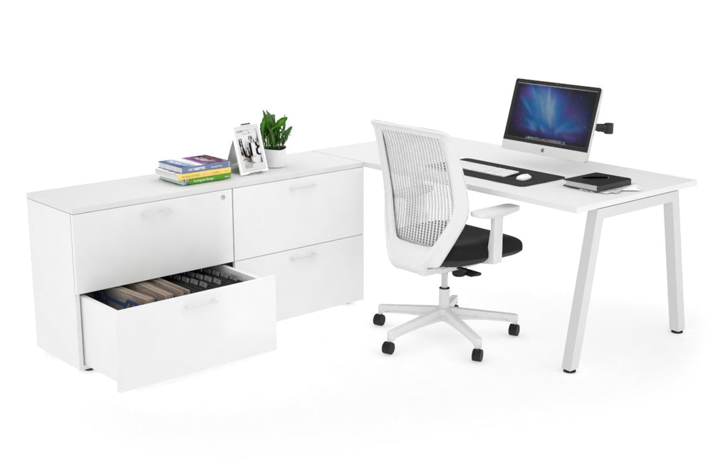 Quadro A Executive Setting - White Frame [1800L x 700W]-white none 4 drawer lateral filing cabinet