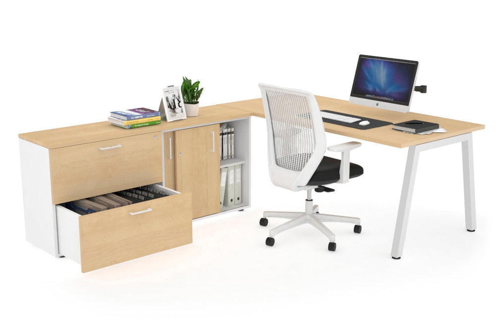 Quadro A Executive Setting - White Frame [1800L x 700W]-maple none 2 drawer lateral sliding door credenza