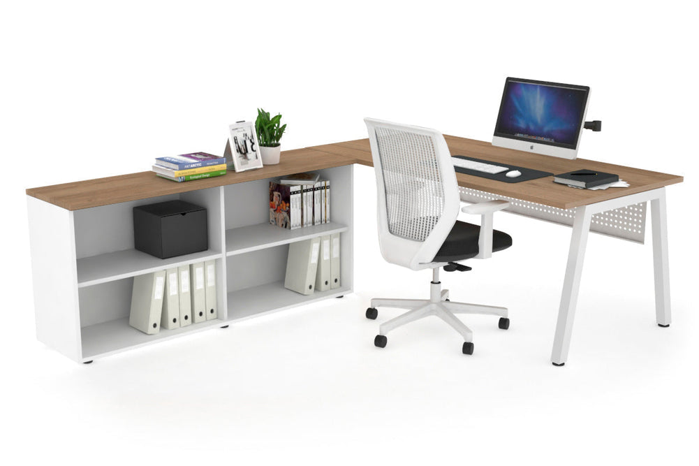 Quadro A Executive Setting - White Frame [1800L x 700W]-salvage oak white modesty open bookcase