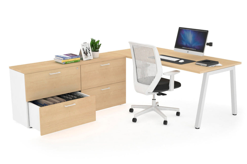 Quadro A Executive Setting - White Frame [1800L x 700W]-maple none 4 drawer lateral filing cabinet