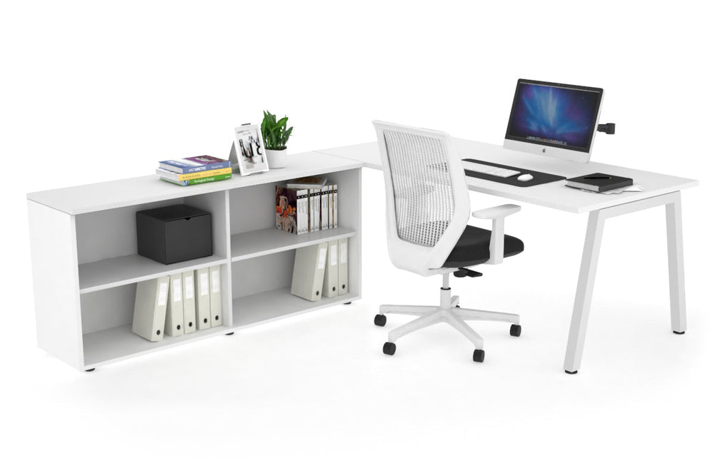 Quadro A Executive Setting - White Frame [1800L x 700W]-white none open bookcase