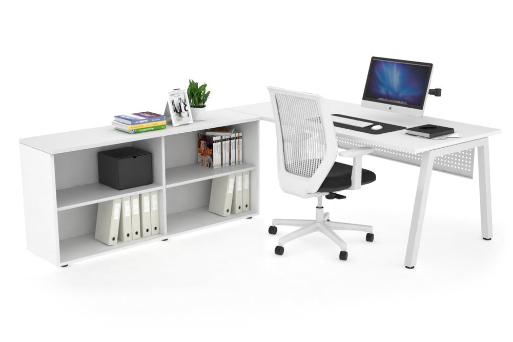 Quadro A Executive Setting - White Frame [1800L x 700W]-white white modesty open bookcase