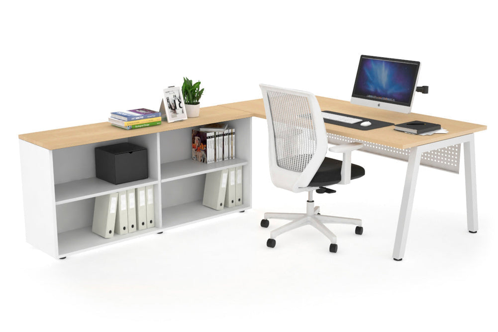 Quadro A Executive Setting - White Frame [1800L x 700W]-maple white modesty open bookcase