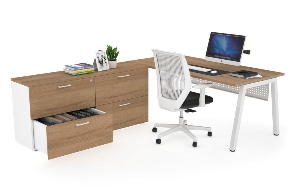 Quadro A Executive Setting - White Frame [1800L x 700W]-salvage oak white modesty 4 drawer lateral filing cabinet