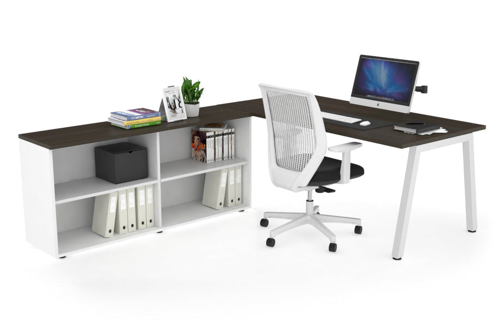Quadro A Executive Setting - White Frame [1800L x 700W]-dark oak none open bookcase