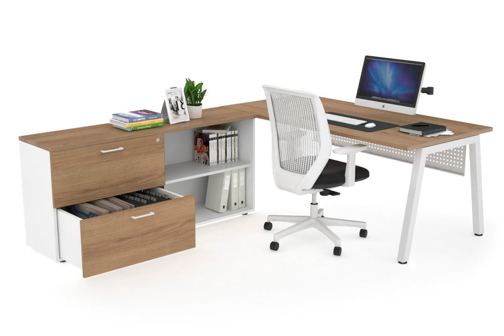 Quadro A Executive Setting - White Frame [1800L x 700W]-salvage oak white modesty 2 drawer open filing cabinet