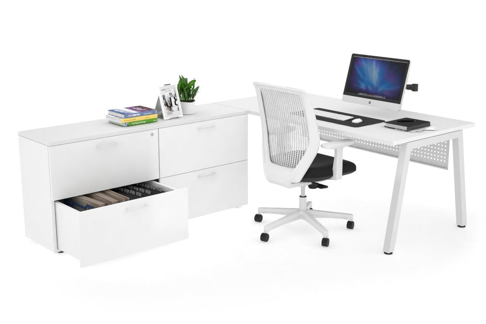 Quadro A Executive Setting - White Frame [1800L x 700W]-white white modesty 4 drawer lateral filing cabinet