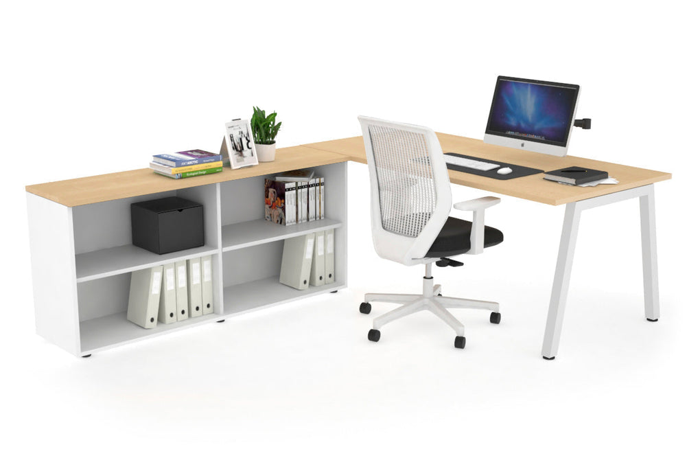 Quadro A Executive Setting - White Frame [1800L x 700W]-maple none open bookcase