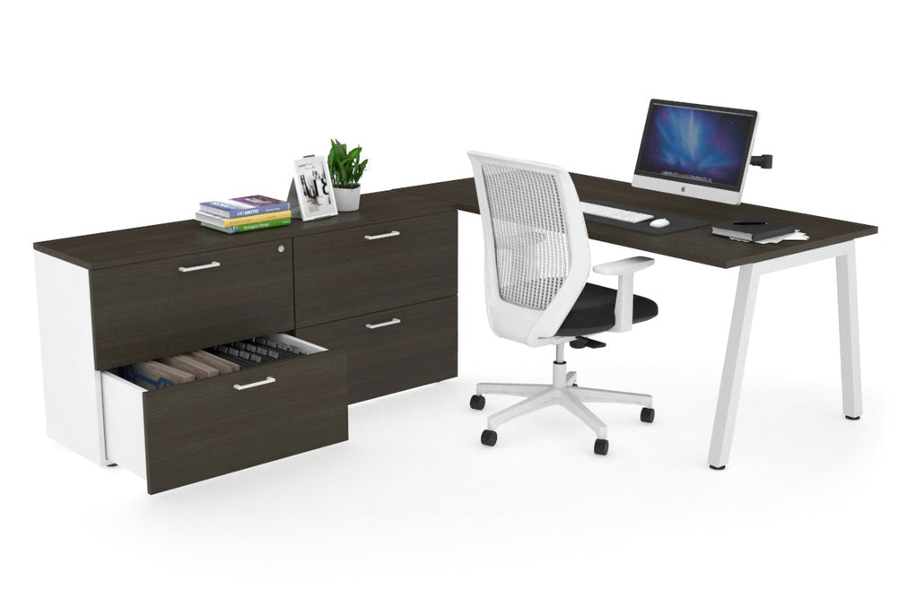 Quadro A Executive Setting - White Frame [1800L x 700W]-dark oak none 4 drawer lateral filing cabinet