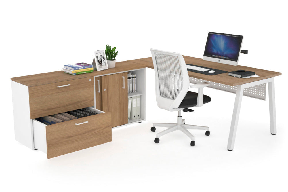Quadro A Executive Setting - White Frame [1800L x 700W]-salvage oak white modesty 2 drawer lateral sliding door credenza