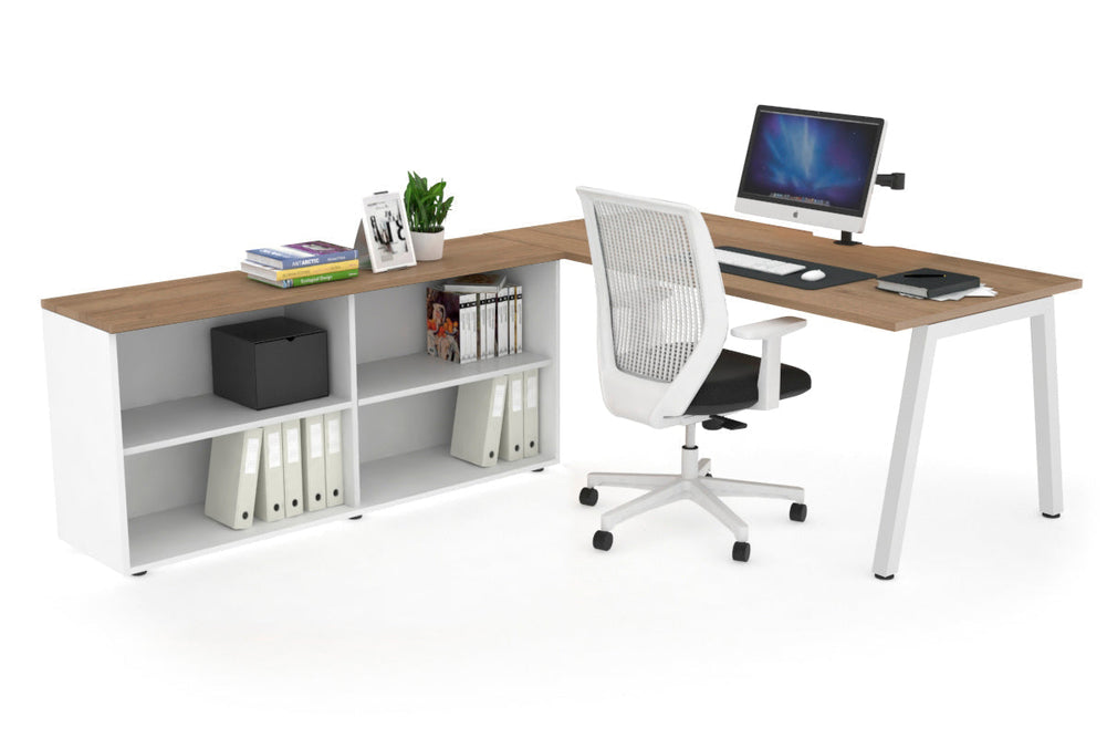 Quadro A Executive Setting - White Frame [1800L x 800W with Cable Scallop]-salvage oak none open bookcase