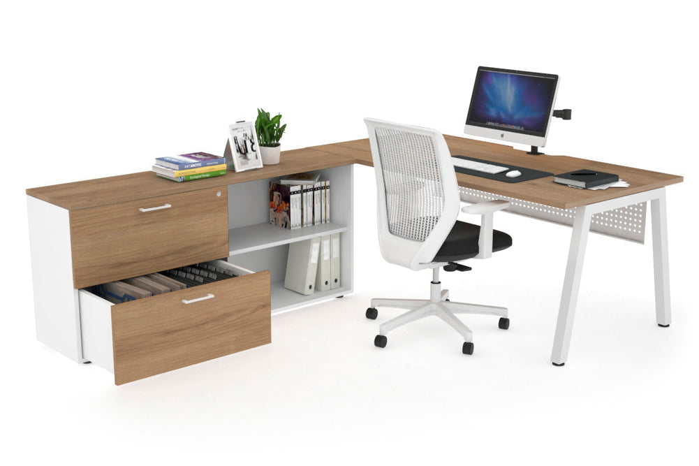Quadro A Executive Setting - White Frame [1800L x 800W with Cable Scallop]-salvage oak white modesty 2 drawer open filing cabinet