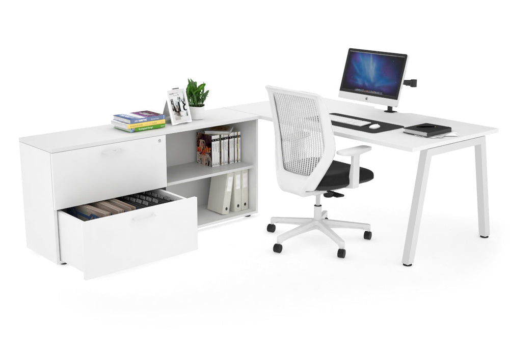 Quadro A Executive Setting - White Frame [1800L x 800W with Cable Scallop]-white none 2 drawer open filing cabinet