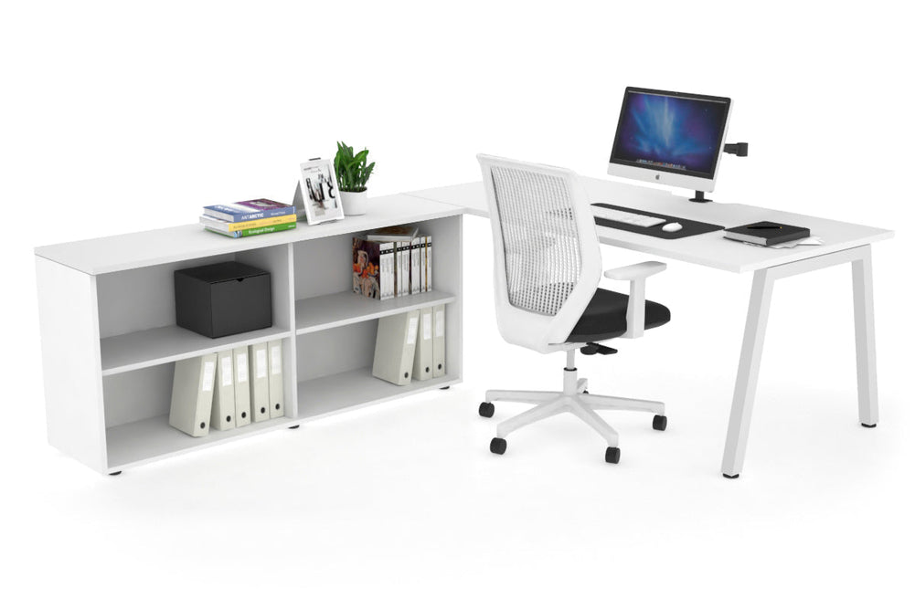 Quadro A Executive Setting - White Frame [1800L x 800W with Cable Scallop]-white none open bookcase