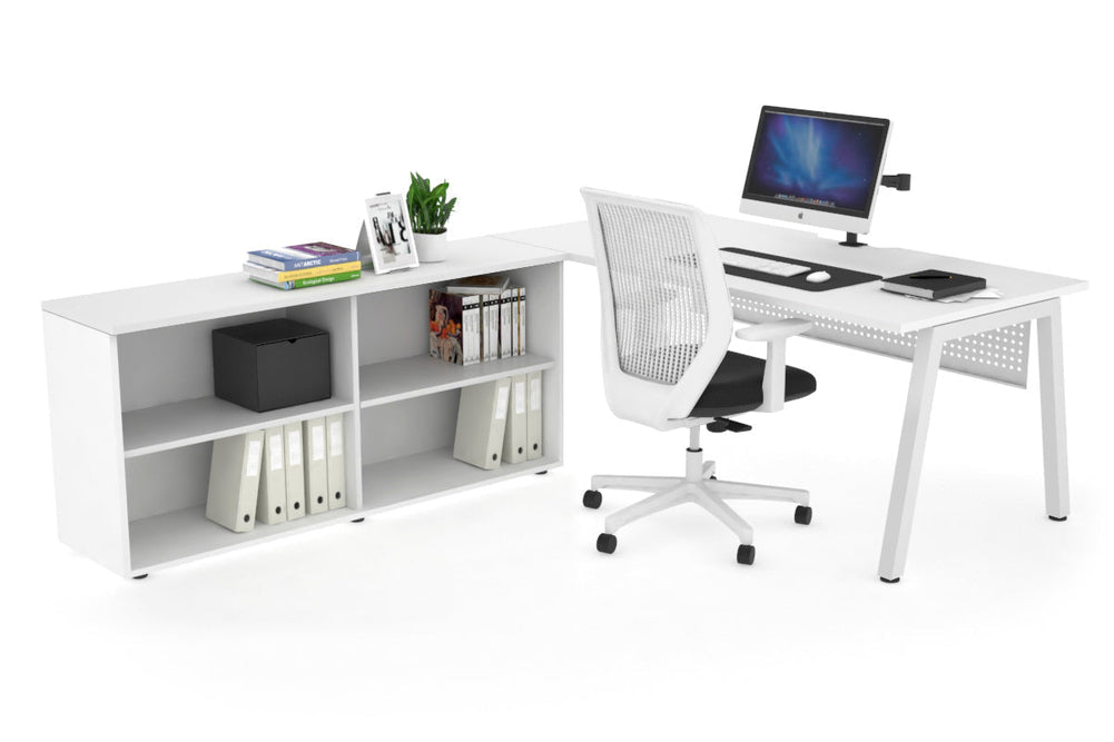 Quadro A Executive Setting - White Frame [1800L x 800W with Cable Scallop]-white white modesty open bookcase