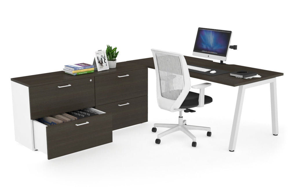 Quadro A Executive Setting - White Frame [1800L x 800W with Cable Scallop]-dark oak none 4 drawer lateral filing cabinet