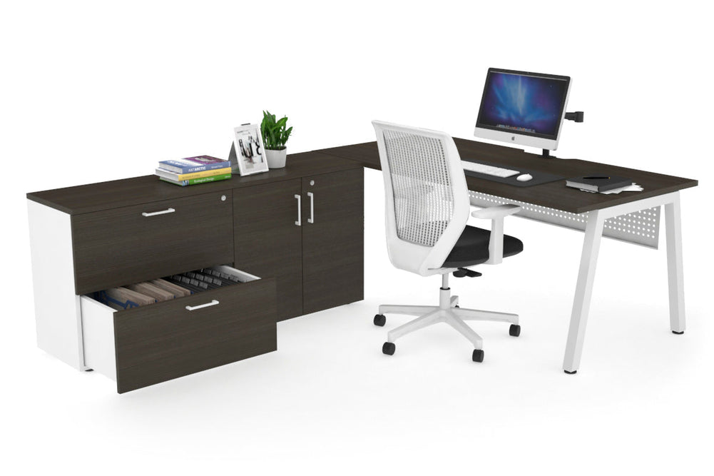 Quadro A Executive Setting - White Frame [1800L x 800W with Cable Scallop]-dark oak white modesty 2 drawer 2 door filing cabinet