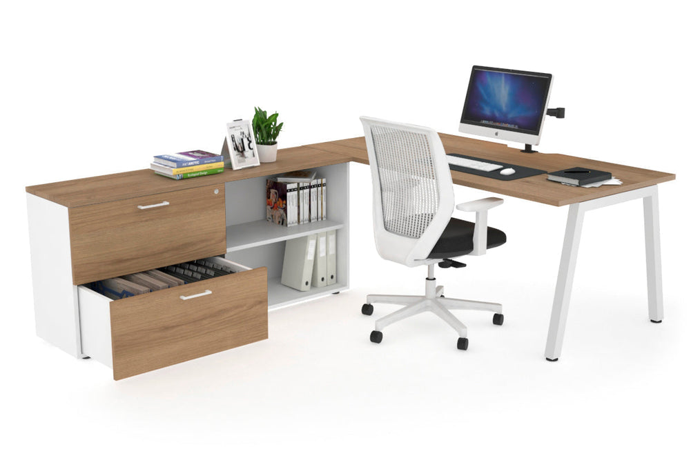 Quadro A Executive Setting - White Frame [1800L x 800W with Cable Scallop]-salvage oak none 2 drawer open filing cabinet