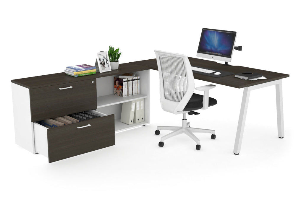 Quadro A Executive Setting - White Frame [1800L x 800W with Cable Scallop]-dark oak none 2 drawer open filing cabinet