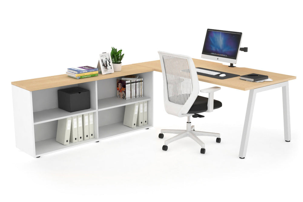 Quadro A Executive Setting - White Frame [1800L x 800W with Cable Scallop]-maple none open bookcase