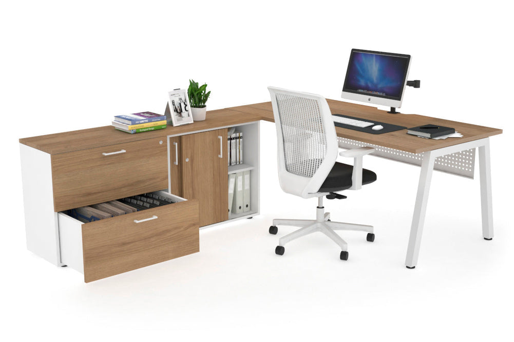Quadro A Executive Setting - White Frame [1800L x 800W with Cable Scallop]-salvage oak white modesty 2 drawer lateral sliding door credenza