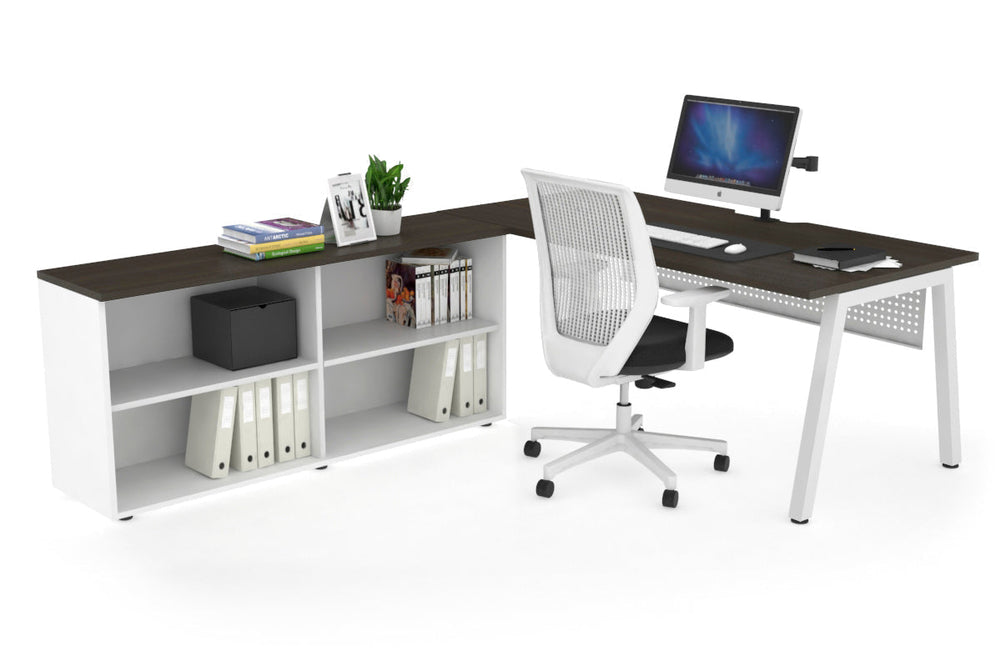 Quadro A Executive Setting - White Frame [1800L x 800W with Cable Scallop]-dark oak white modesty open bookcase