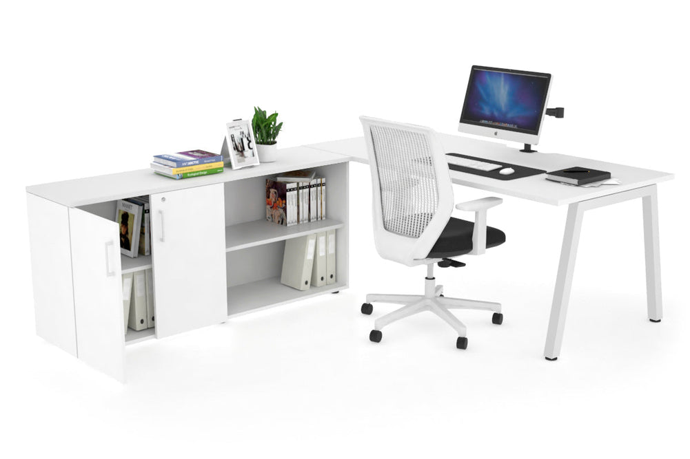 Quadro A Executive Setting - White Frame [1800L x 800W with Cable Scallop]-white none 2 door open storage cabinet