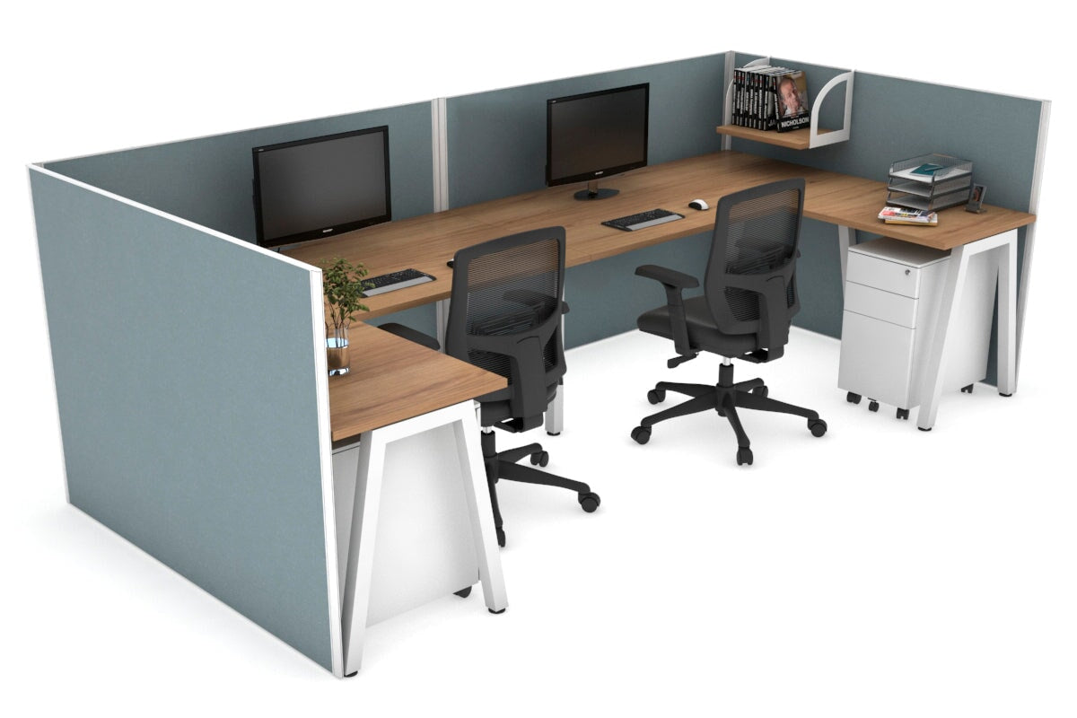 Quadro A Leg 2 Person Corner Workstations - U Configuration - White Frame [1400L x 1800W with Cable Scallop] Jasonl salvage oak cool grey none