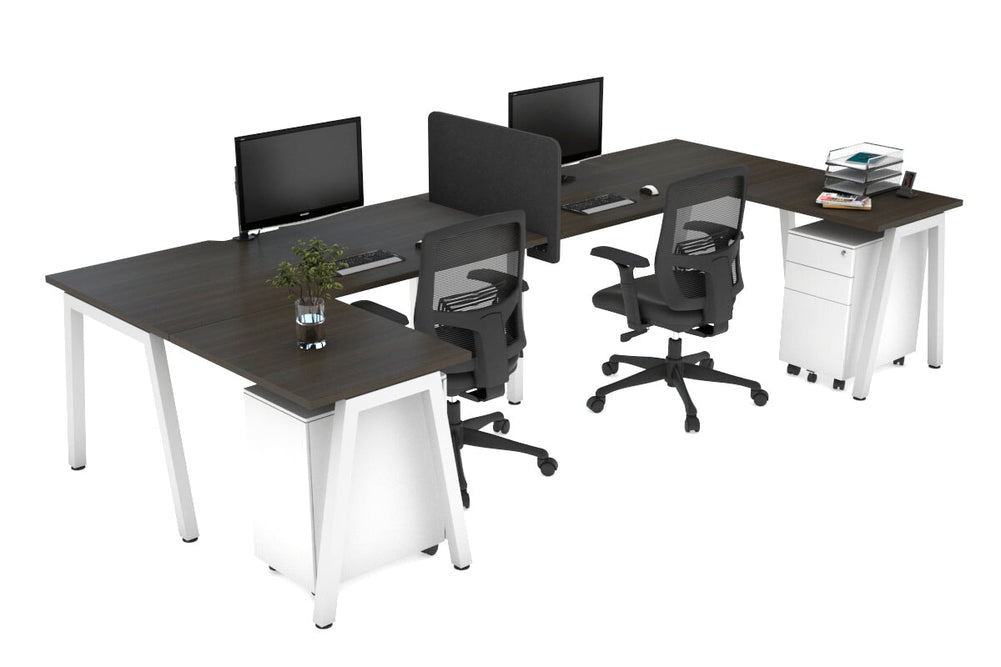Quadro A Legs 2 Person Corner Workstation - U Configuration - White Frame [1400L x 1800W with Cable Scallop]-dark oak none biscuit panel