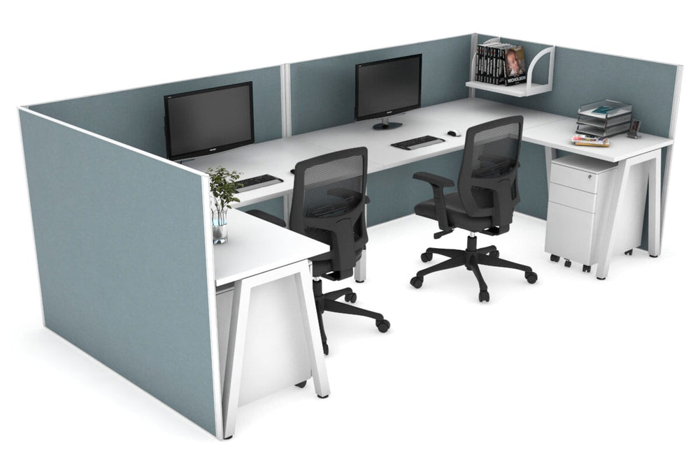 Quadro A Legs 2 Person Corner Workstation - U Configuration - White Frame [1400L x 1800W with Cable Scallop]-white cool grey none