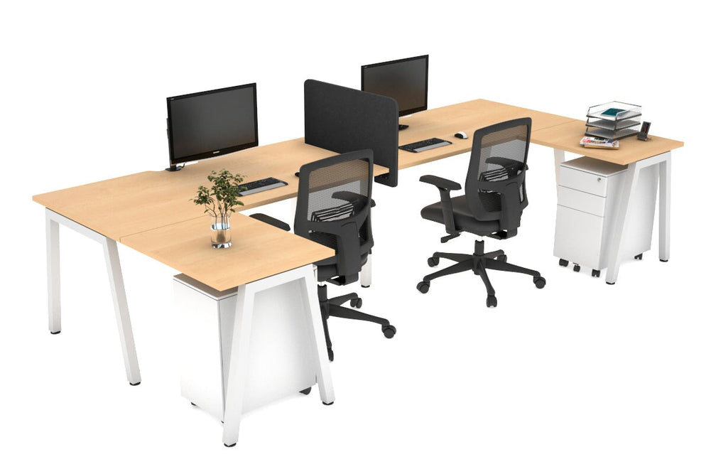 Quadro A Legs 2 Person Corner Workstation - U Configuration - White Frame [1400L x 1800W with Cable Scallop]-maple none biscuit panel