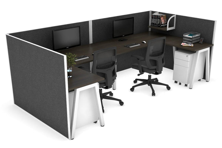 Quadro A Leg 2 Person Corner Workstations - U Configuration - White Frame [1400L x 1800W with Cable Scallop] Jasonl dark oak moody charcoal none