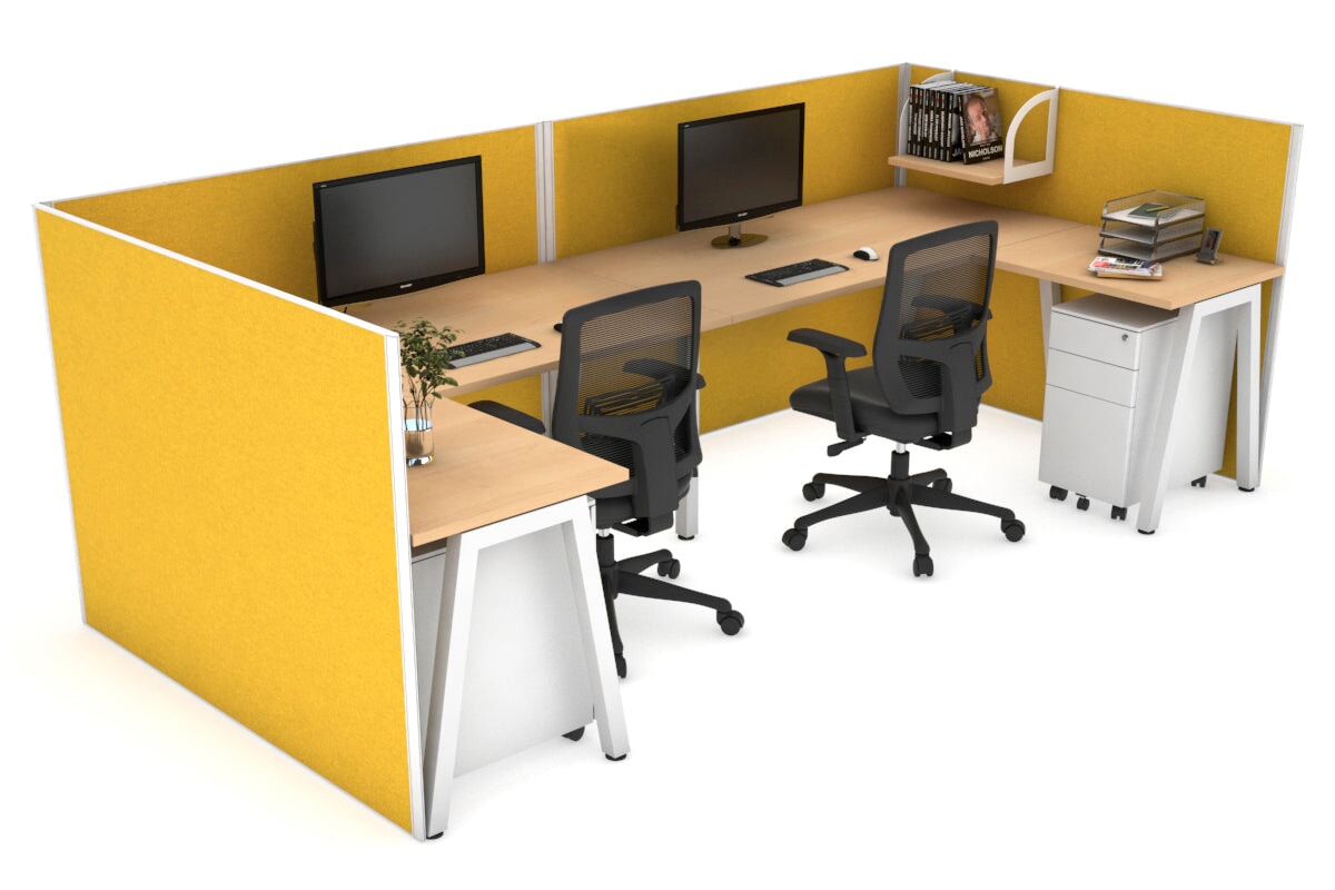 Quadro A Leg 2 Person Corner Workstations - U Configuration - White Frame [1400L x 1800W with Cable Scallop] Jasonl maple mustard yellow none