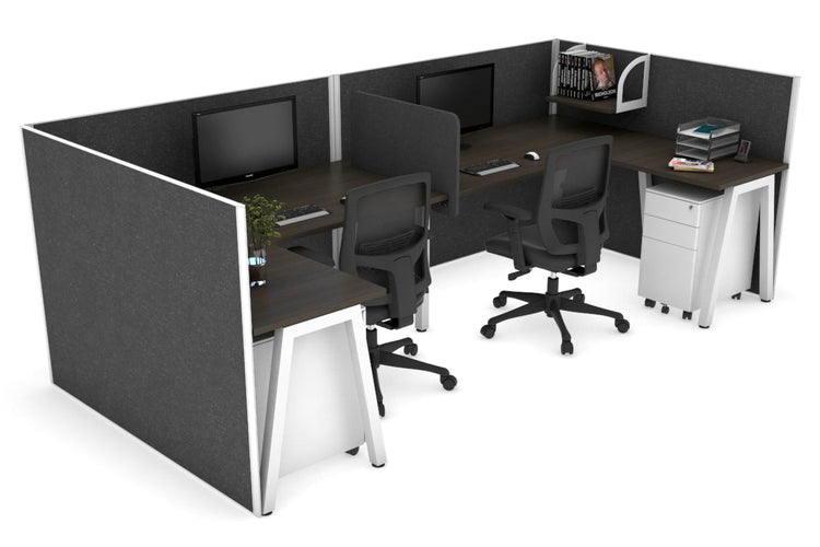Quadro A Leg 2 Person Corner Workstations - U Configuration - White Frame [1400L x 1800W with Cable Scallop] Jasonl dark oak moody charcoal biscuit panel