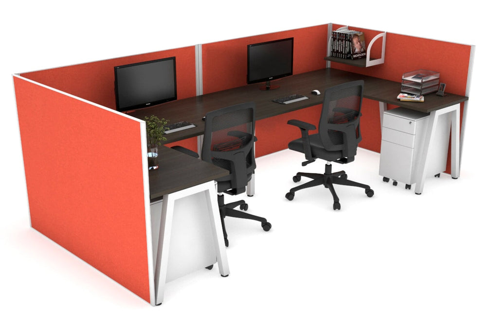 Quadro A Legs 2 Person Corner Workstation - U Configuration - White Frame [1600L x 1800W with Cable Scallop]-dark oak squash orange none