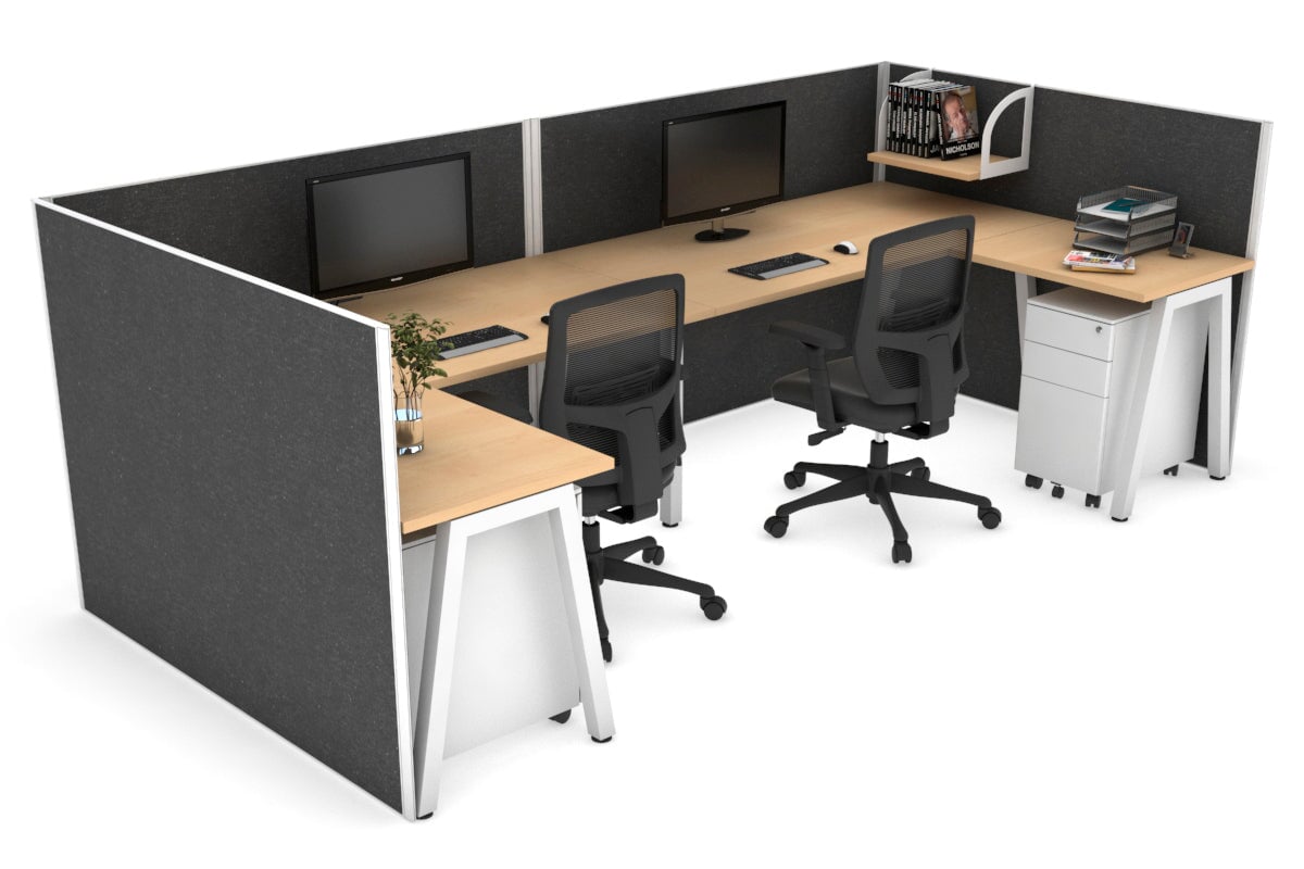 Quadro A Leg 2 Person Corner Workstations - U Configuration - White Frame [1600L x 1800W with Cable Scallop] Jasonl maple moody charcoal none