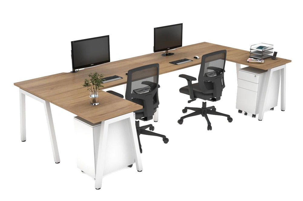 Quadro A Legs 2 Person Corner Workstation - U Configuration - White Frame [1600L x 1800W with Cable Scallop]-salvage oak none none